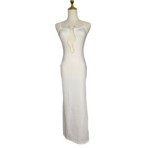 MICAS Women’s Small Wire Cutout Maxi Dress White Sleeveless Chic NEW